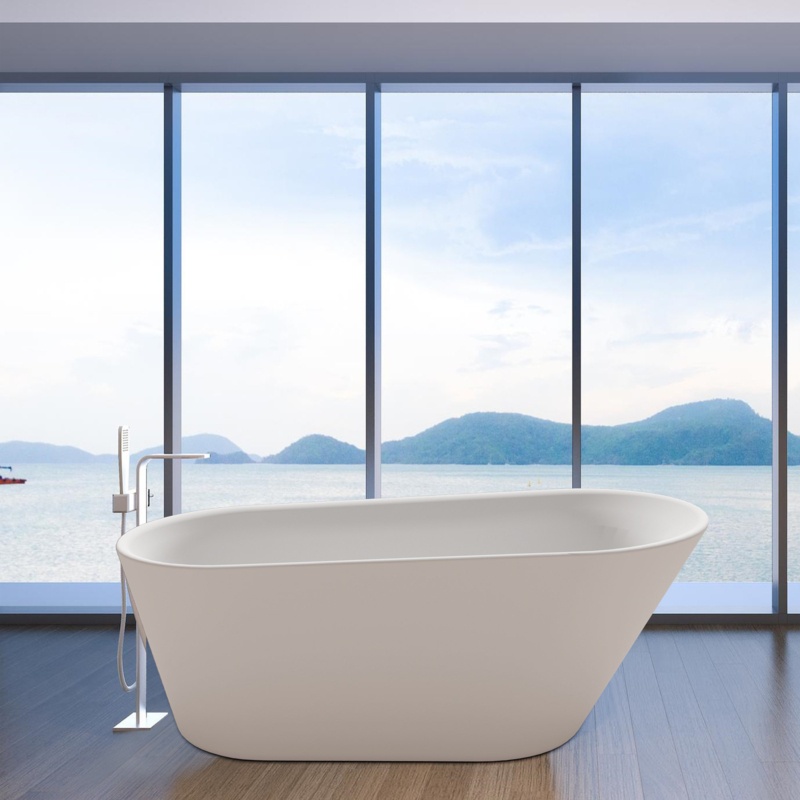 61" x 30" Freestanding Single-slipper Soaking Acrylic Bathtub