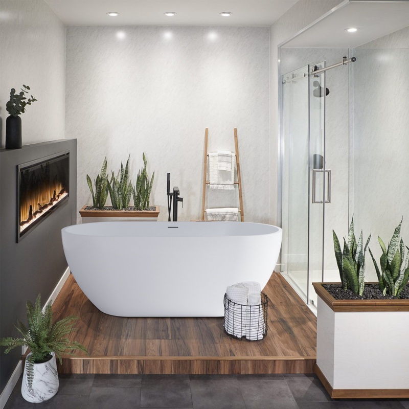 65" x 28" Freestanding Soaking Acrylic Bathtub