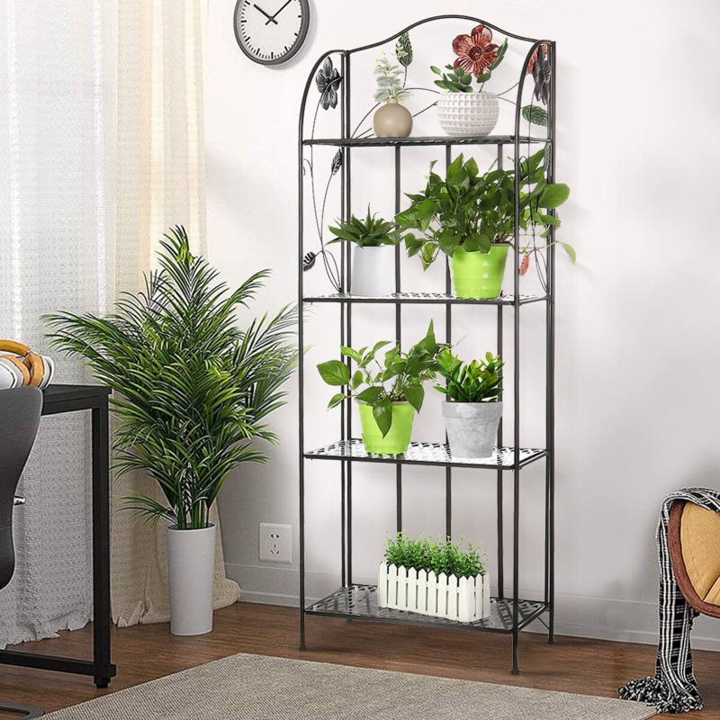 Black Metal Outdoor Shelf with Floral Design