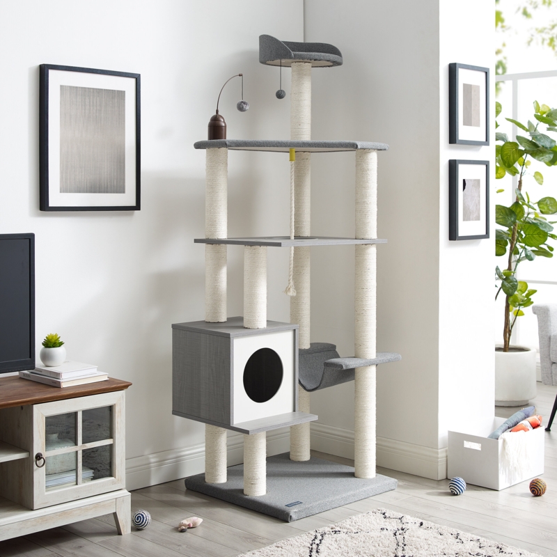 Multi-Tiered Cat Tree with Hammock and Toys
