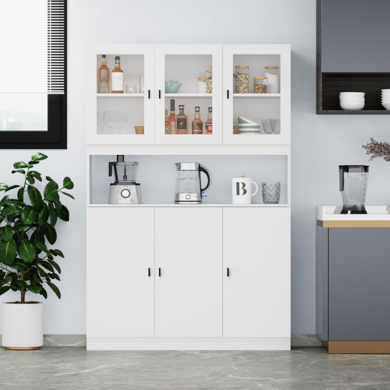 71" Kitchen Buffet With Hutch, Farmhouse Style Storage Pantry With 6 Door Cabinets And 5 Tiers