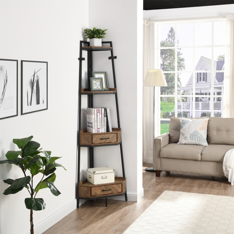 Industrial Bookcase with Drawers and Shelves