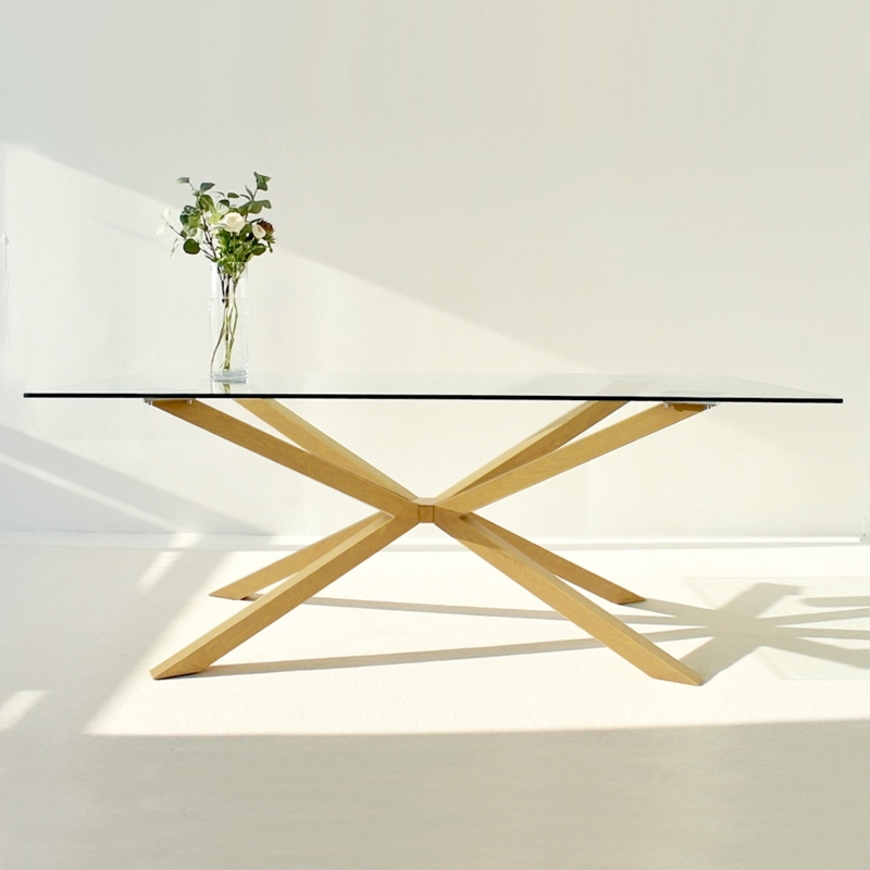 Transparent Glass 8-Seater Dining Table with Oak Look Legs