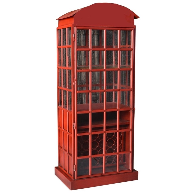 79 Inch British Phone Booth Cellarette Home Bar Cabinet Shabby Elegance Mancave