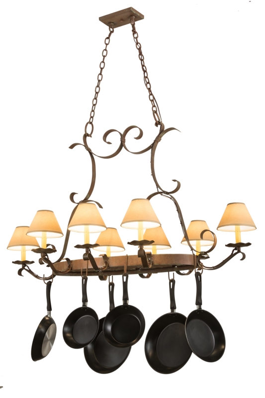 Lighted Pot Rack Chandelier with Alabaster Shades