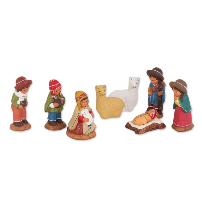 8 Piece Andean Birth Ceramic Nativity Set