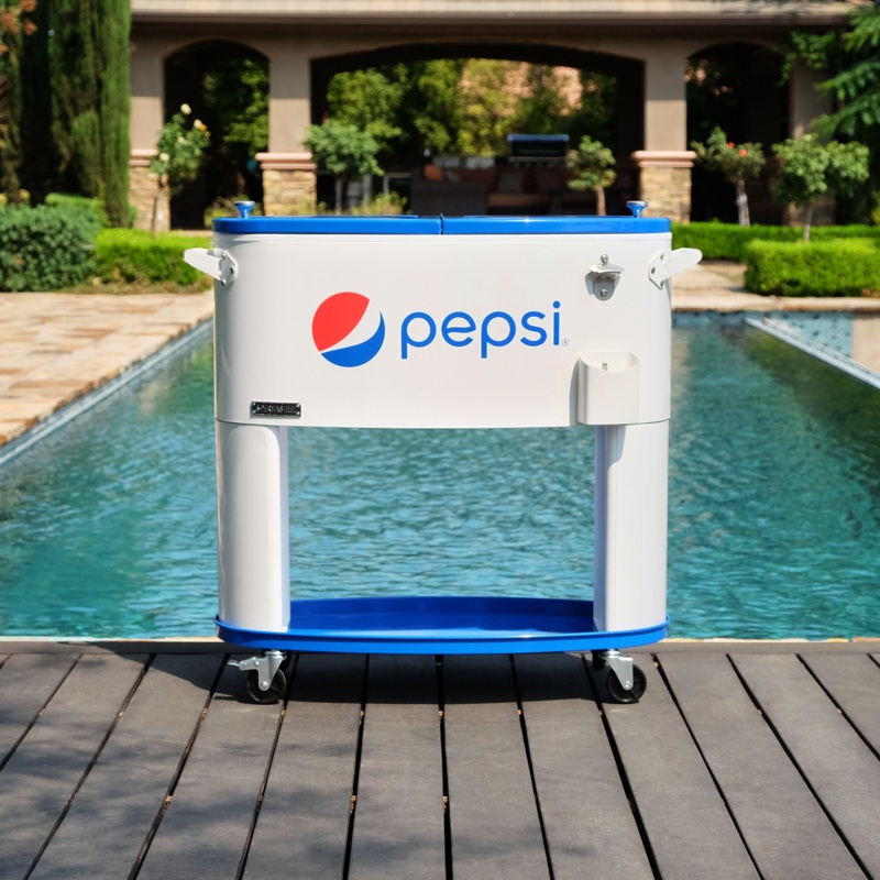 80 Qt. Permasteel Pepsi Oval Sporty Rolling Cooler