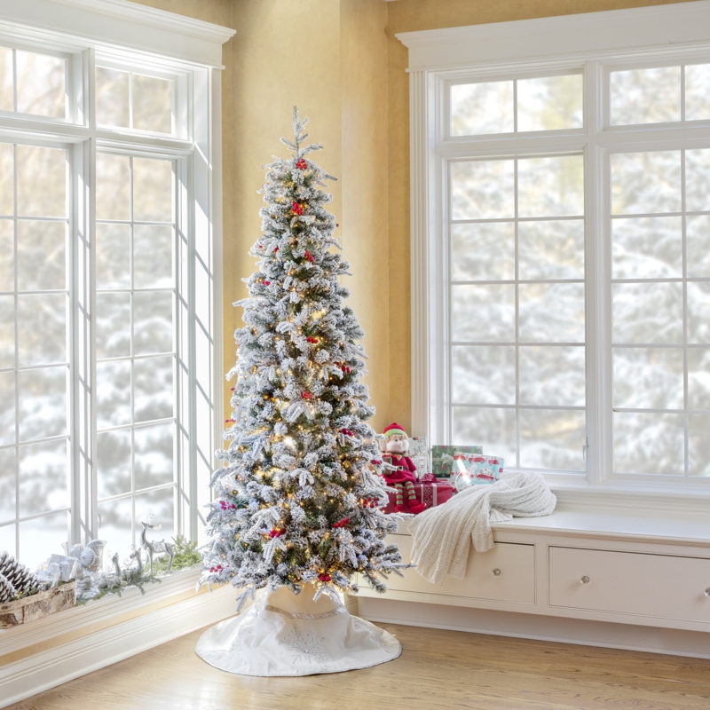 Pre-Lit Flocked Artificial Fir Christmas Tree