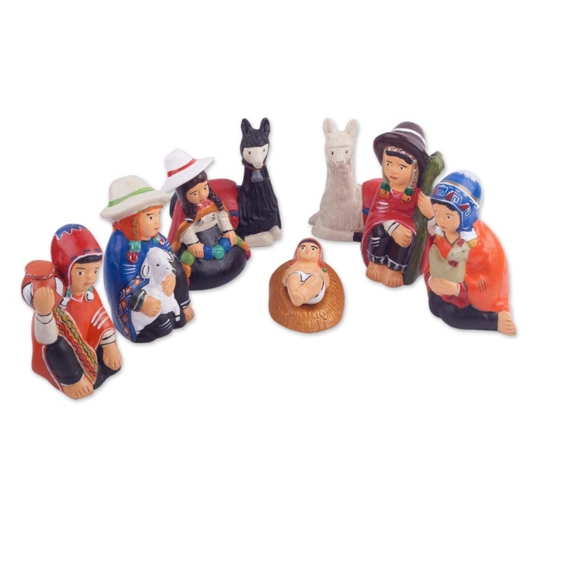 9 Piece Christmas with Llamas Ceramic Nativity Set