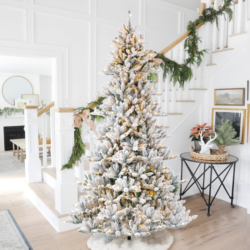 Flocked Artificial Christmas Tree with LED Lights