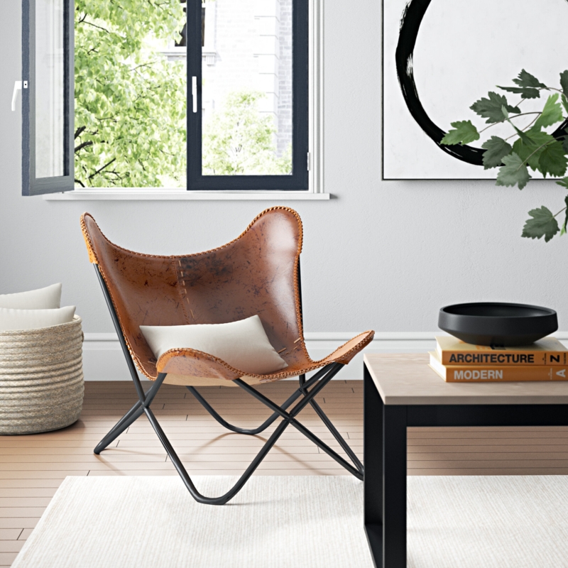 Butterfly Iron Chair with Genuine Leather Seat