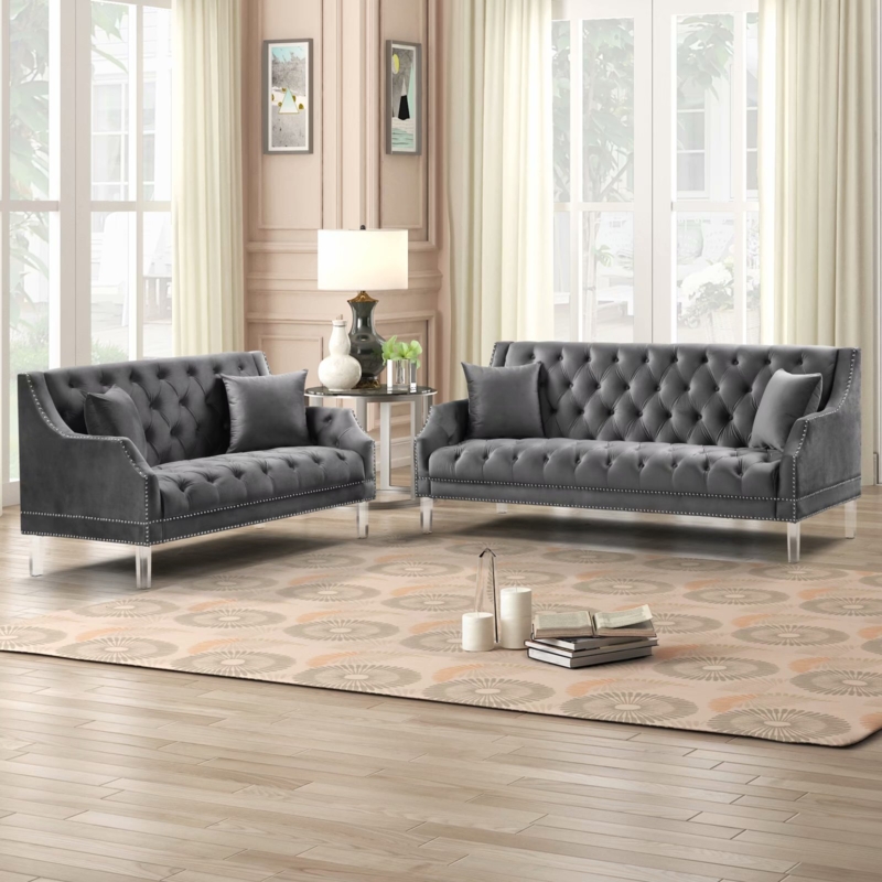 2-Piece Chesterfield Velvet Sofa Set