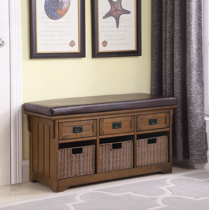 Transitional Storage Bench with Drawers and Baskets