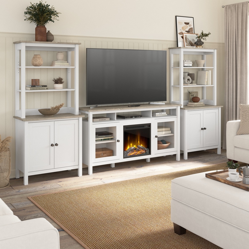 Fireplace TV Stand with Storage Bookcases
