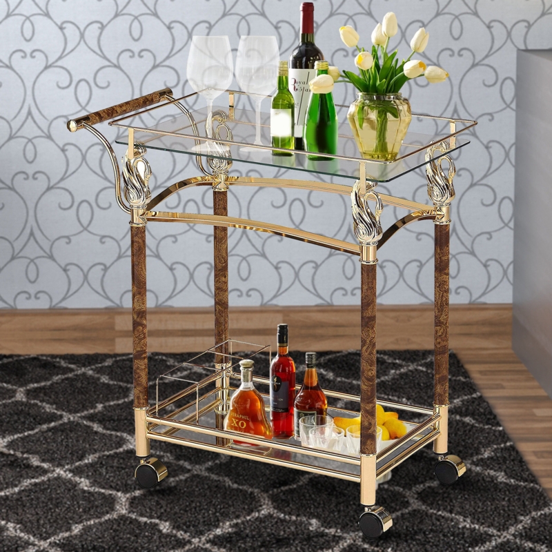 Sleek Serving Bar Cart with Tempered Glass