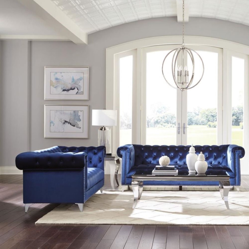 Bold Blue Velvet Chesterfield Sofa Set
