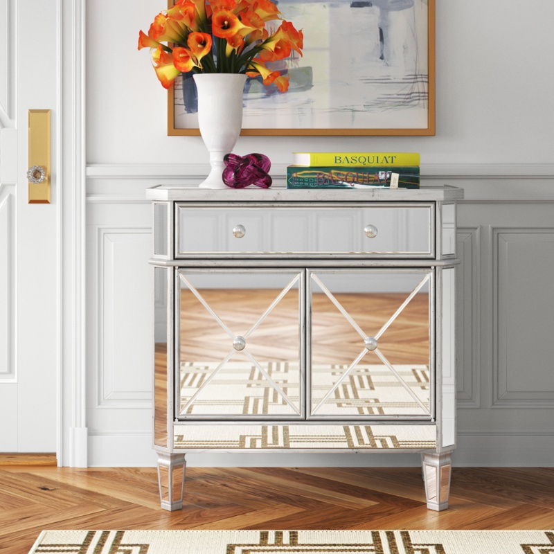 Acantha 32.5'' Tall 2 - Door Mirrored Accent Cabinet