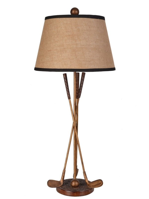 Bronze Gold Table Lamp with Round Burlap Shade