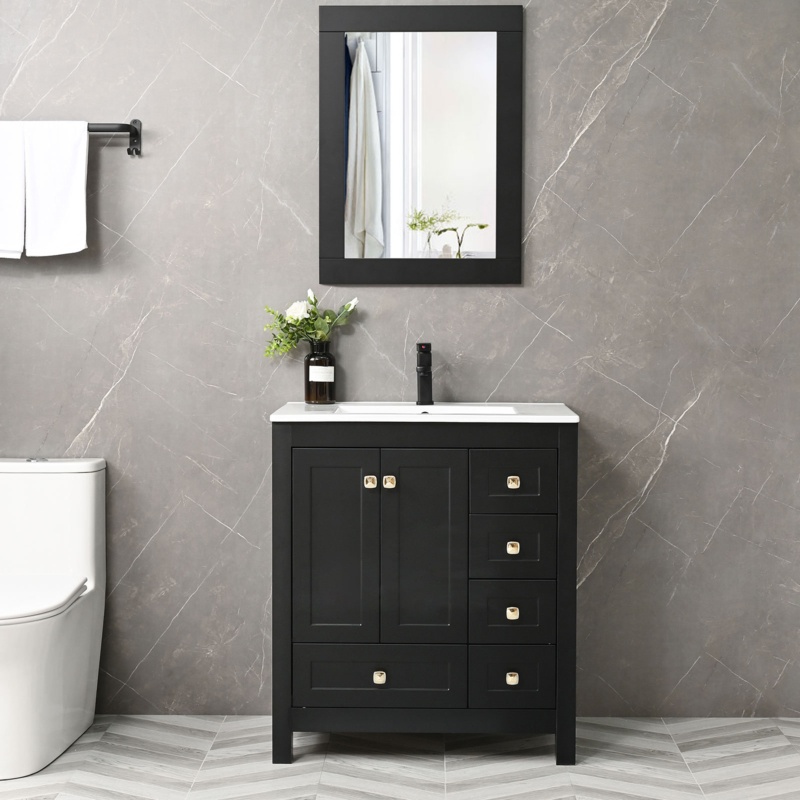 Achille 30'' Free-standing Single Bathroom Vanity with Ceramic Vanity Top
