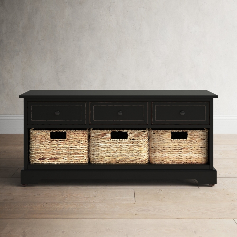 Vintage Storage Bench with Drawers and Baskets