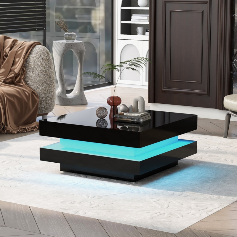 Geometric LED Coffee Table with Storage