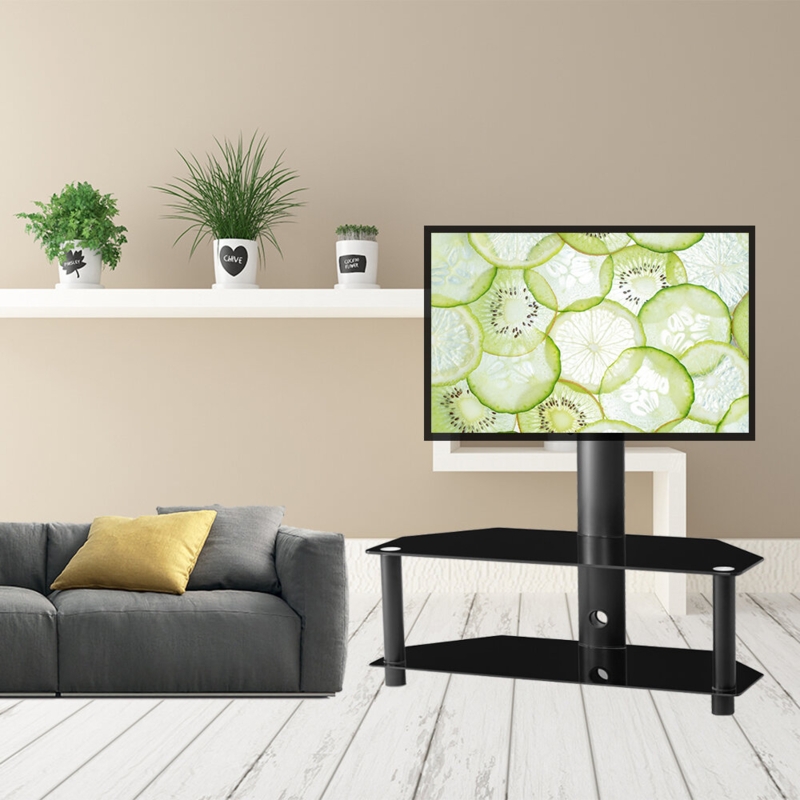 Adjustable Height Swivel TV Mount with Glass Base