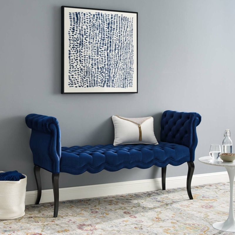 Velvet Upholstered Entryway Bench with Rolled Armrests