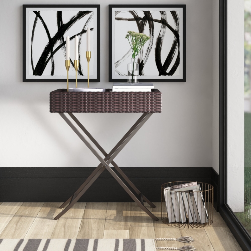Outdoor Resin Wicker Tray Table with Folding Stand