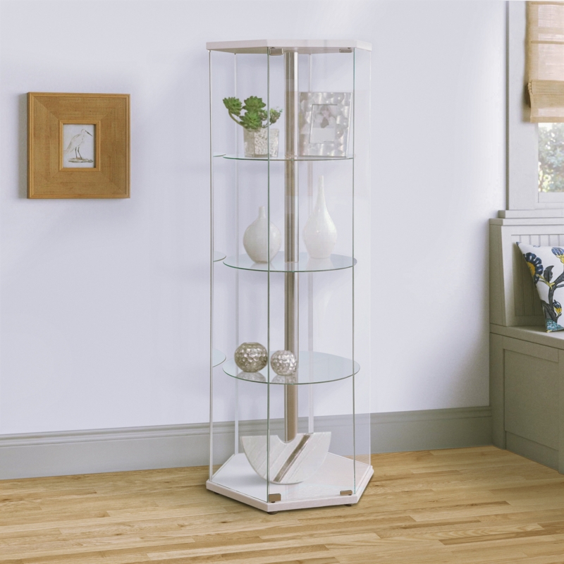 Modern Glass Display Cabinet with Round Shelves