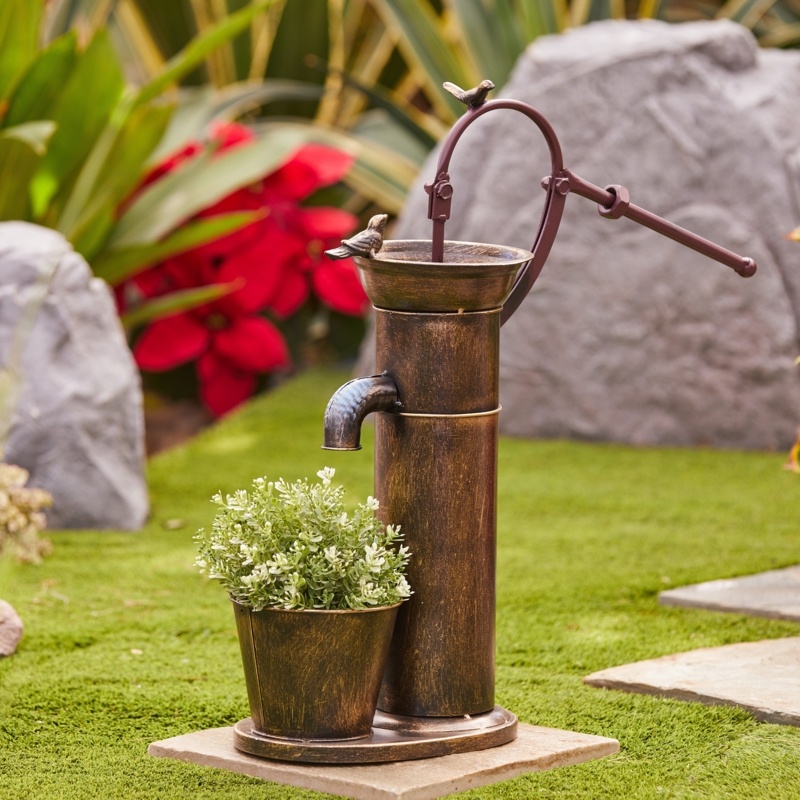 Aged Brown Metal Planter And Bird Feeder Garden Art