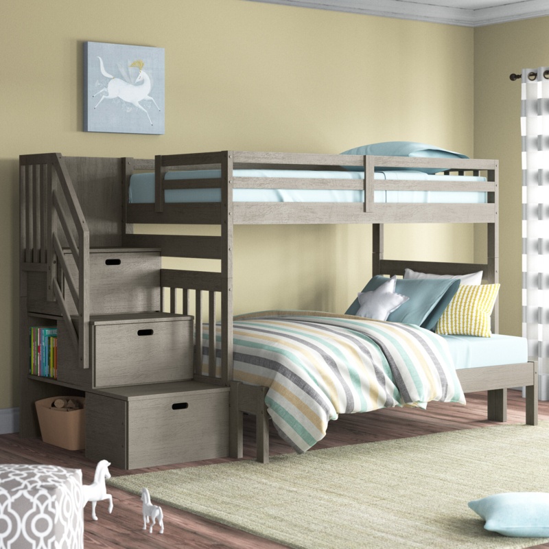 Wire-Brushed Finished Solid Wood Bunk Bed