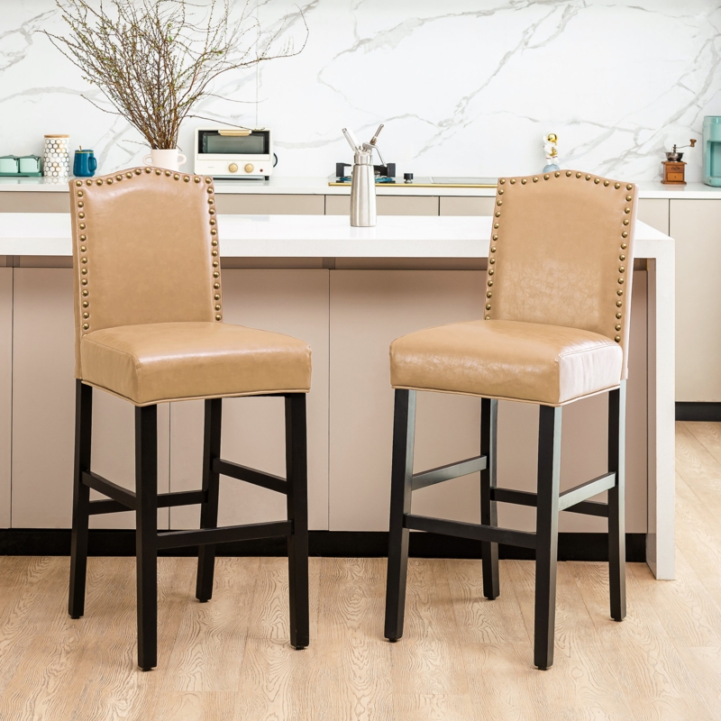 Traditional High-Back Bar Stool with Nailhead Trim
