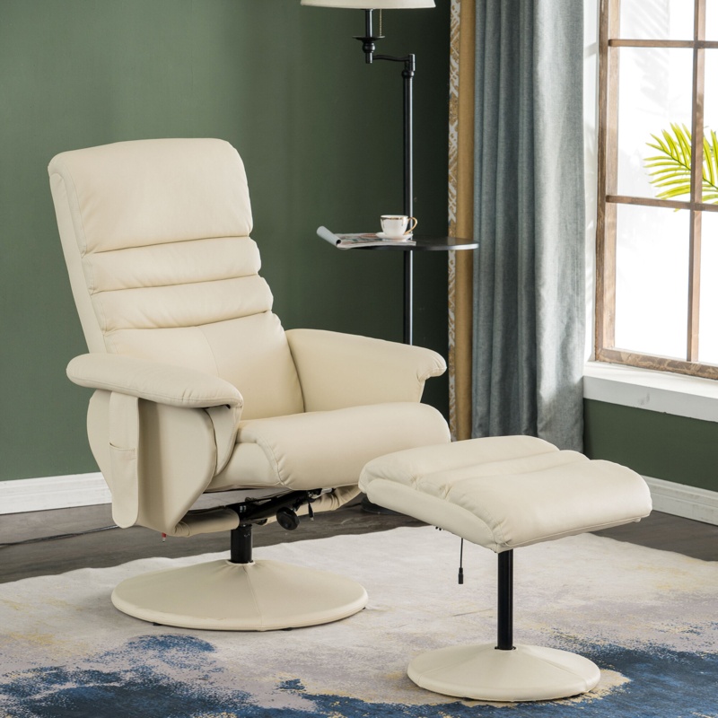 Airanna Vegan Leather Swivel Recliner with Ottoman