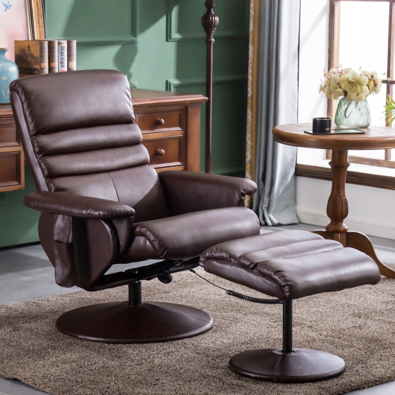 Airanna Vegan Leather Swivel Recliner with Ottoman