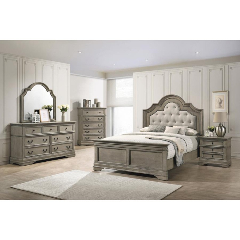 Ajavion 5 Pieces Wooden Eastern King Size Bedroom Set In Wheat And Beige