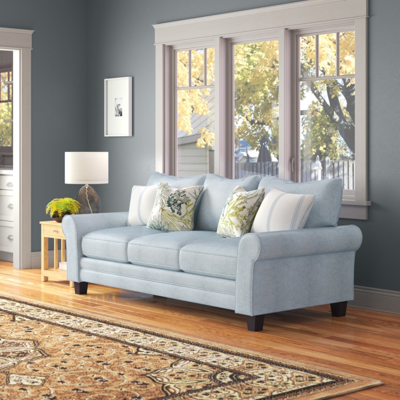 Traditional Light Blue Three-Person Sofa
