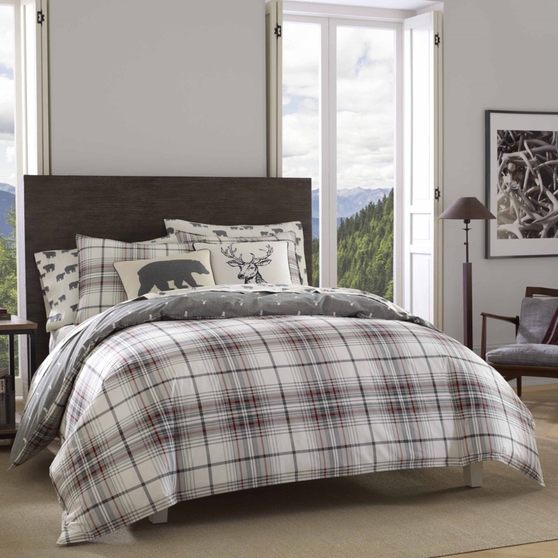 Alder Plaid Grey/Red 100% Cotton Reversible Duvet Cover Set
