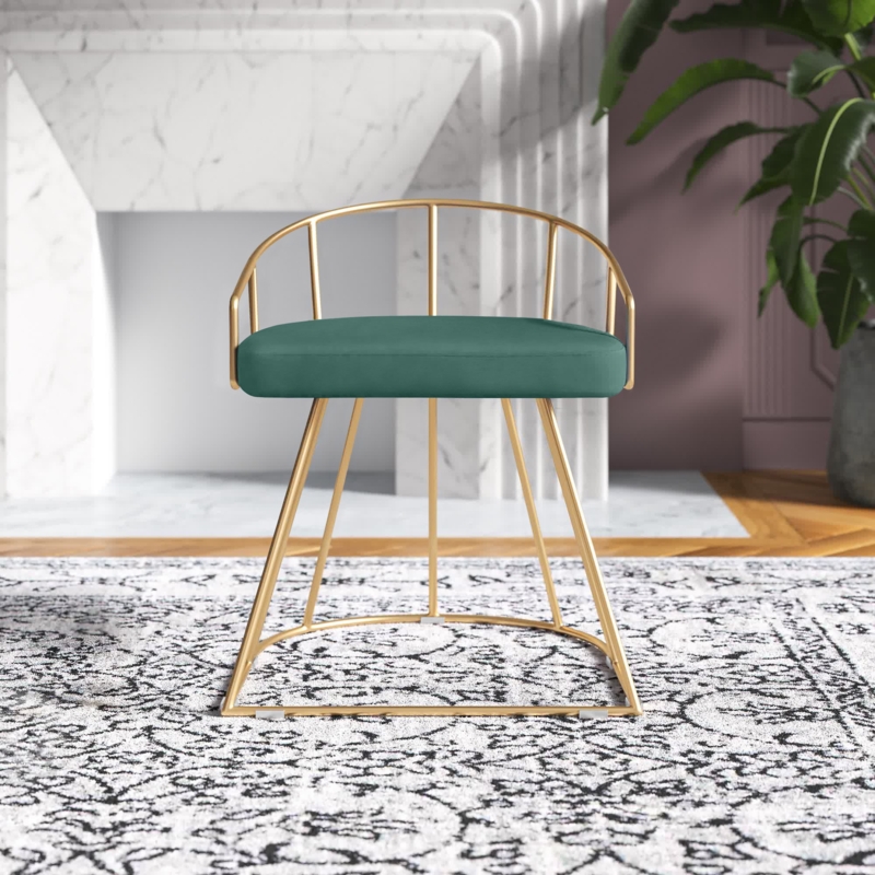 Contemporary Vanity Stool with Gold Frame