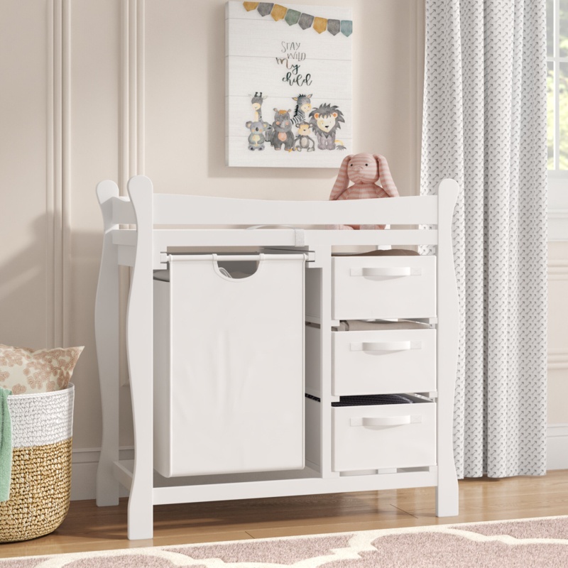 Alexander Sleigh Style Baby Changing Table with 3 Baskets and Hamper