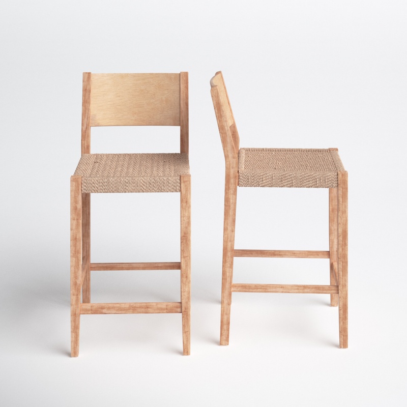 Midcentury Modern Barstool with Woven Seat