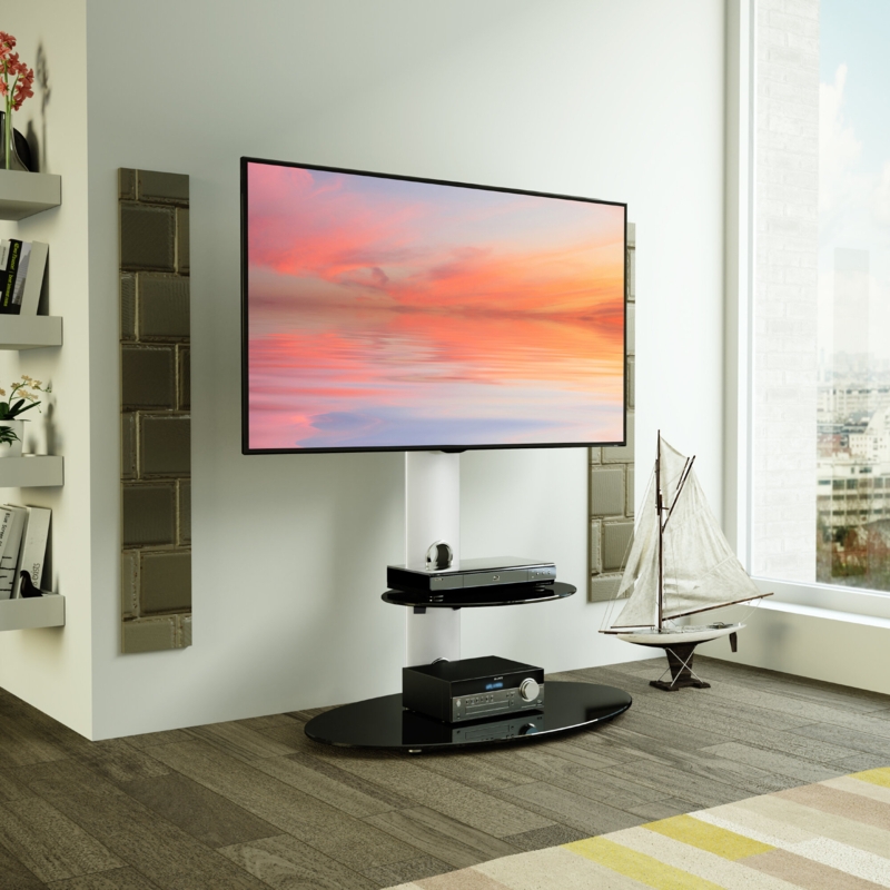Floating Corner TV Stand with Glass Shelves