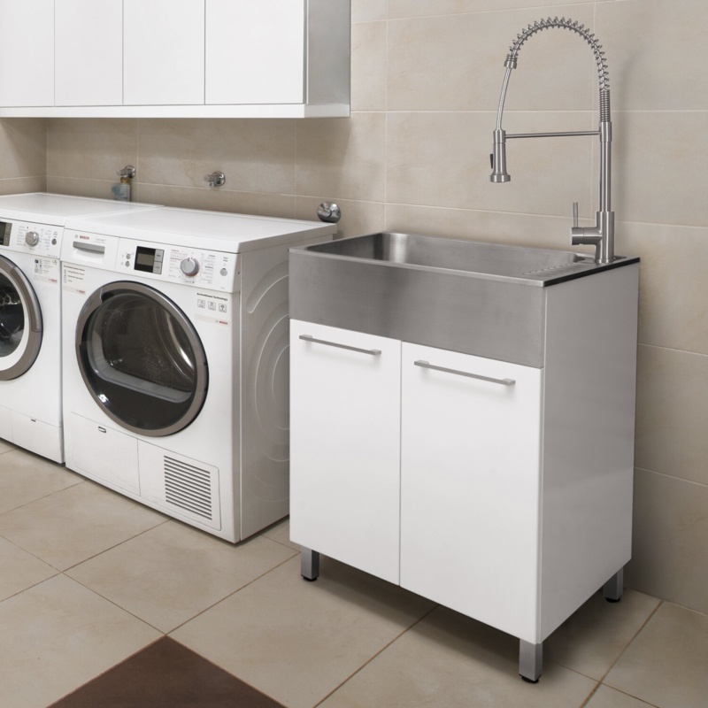 All-In-One 28" L x 22" W Free Standing Laundry Sink with Faucet