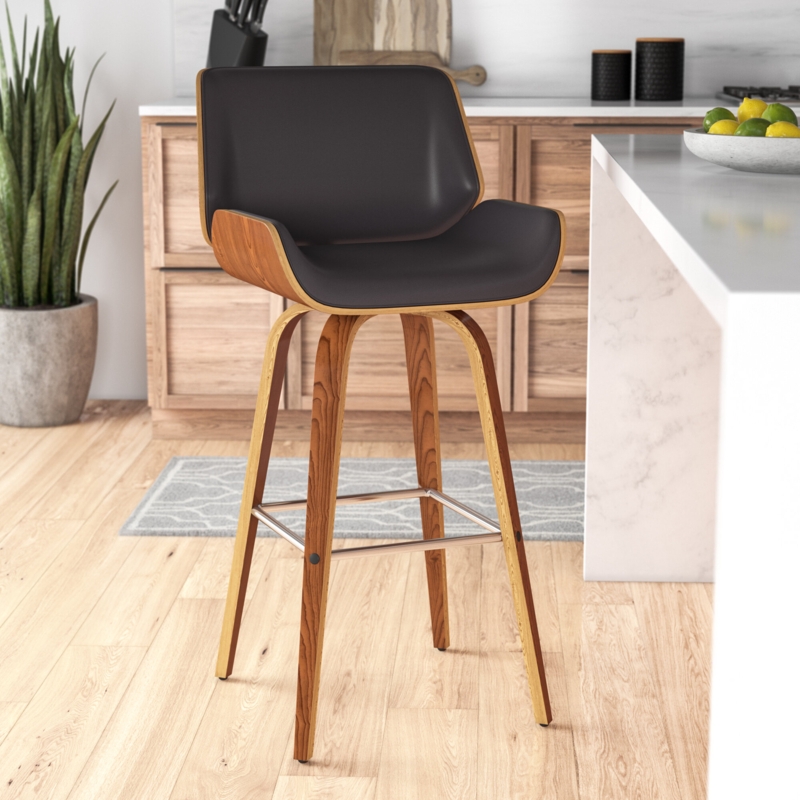 Mid-Century Wooden Barstool with Swivel Seat