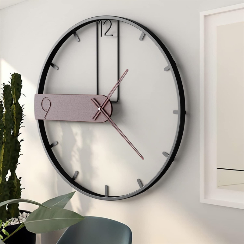 24-inch Large Wood and Metal Wall Clock