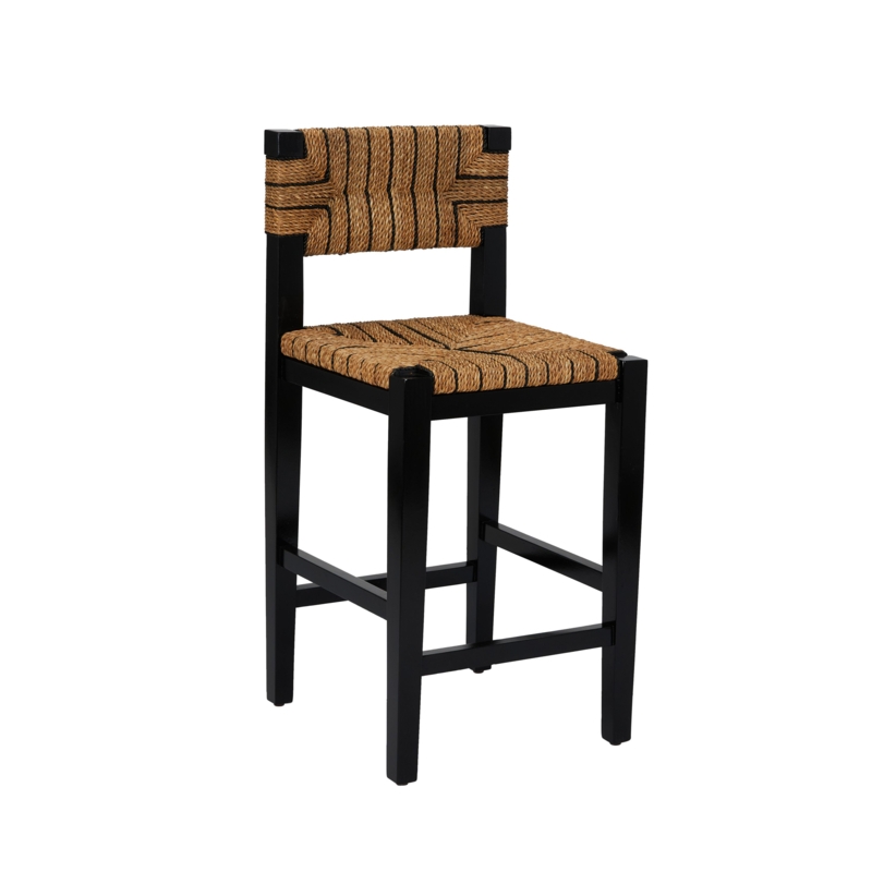 Rustic Seagrass Stool with Mahogany Frame