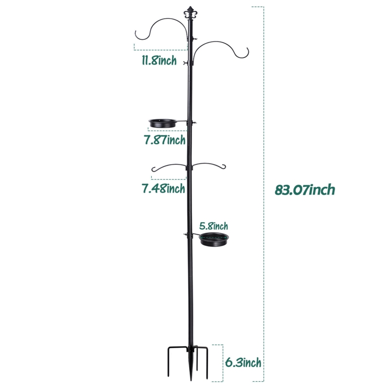 Metal Bird Feeder Stand with Trays and Hooks