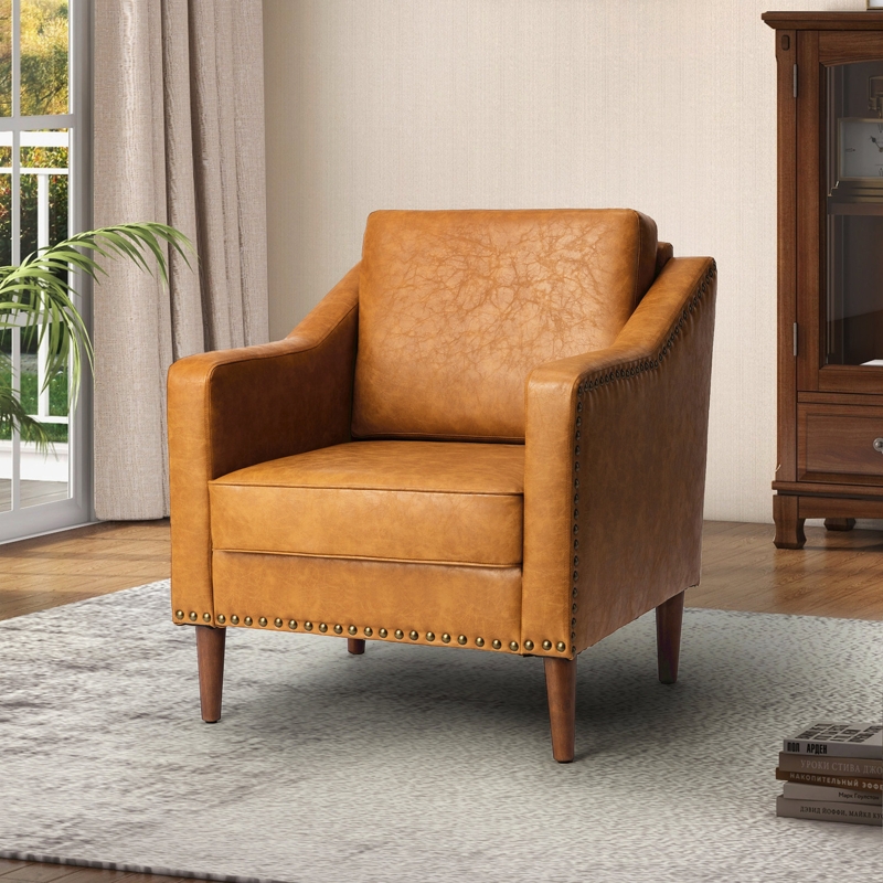 Stylish Faux Leather Armchair with Nailhead Trim