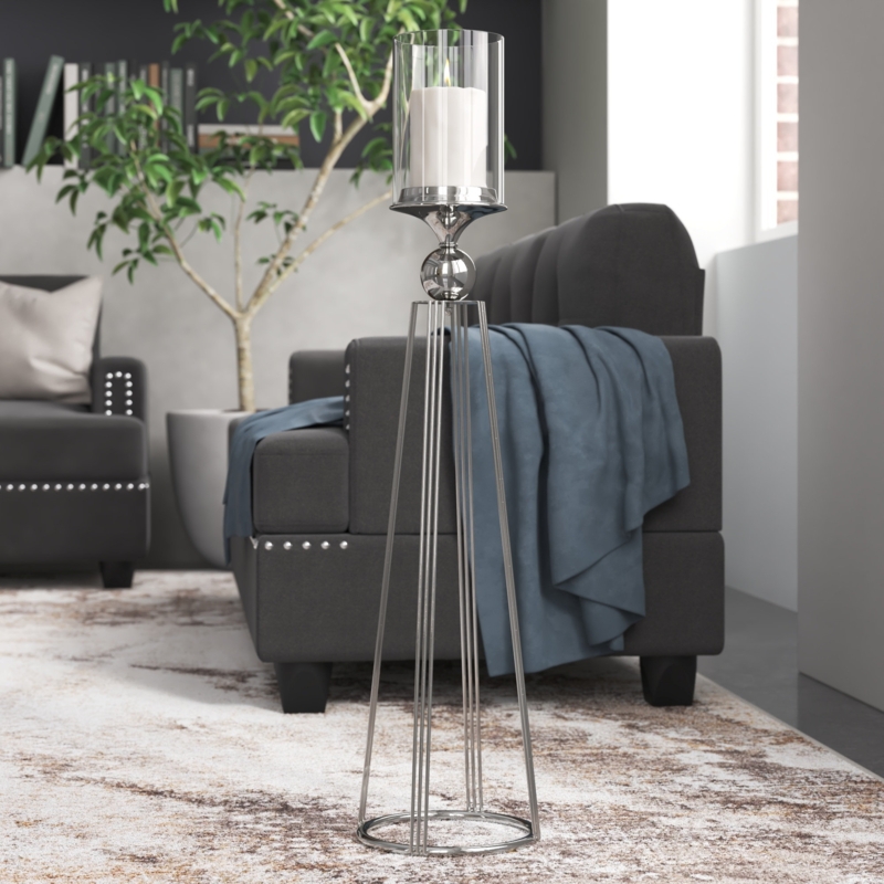Aluminum and Glass One-Light Candle Holder Stand