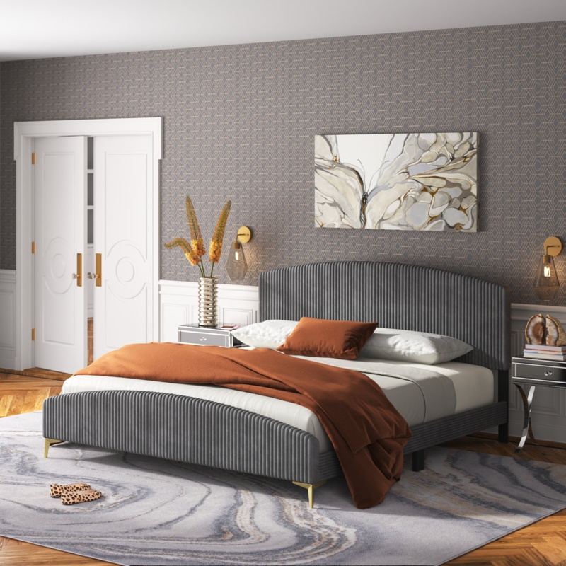 Velvet Arched Panel Bed Frame