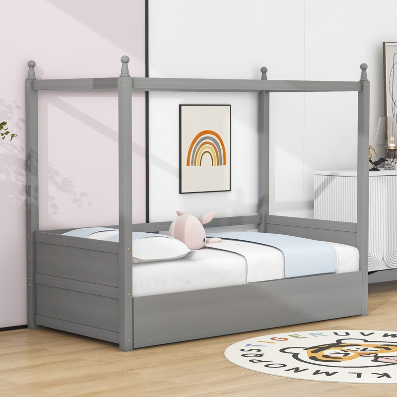 Canopy Platform Bed with Extendable Daybed